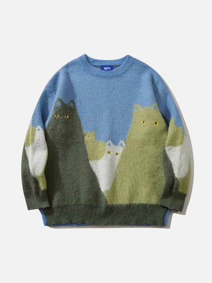 Levoire | Pull en peluche avec broderie de chat Bleu