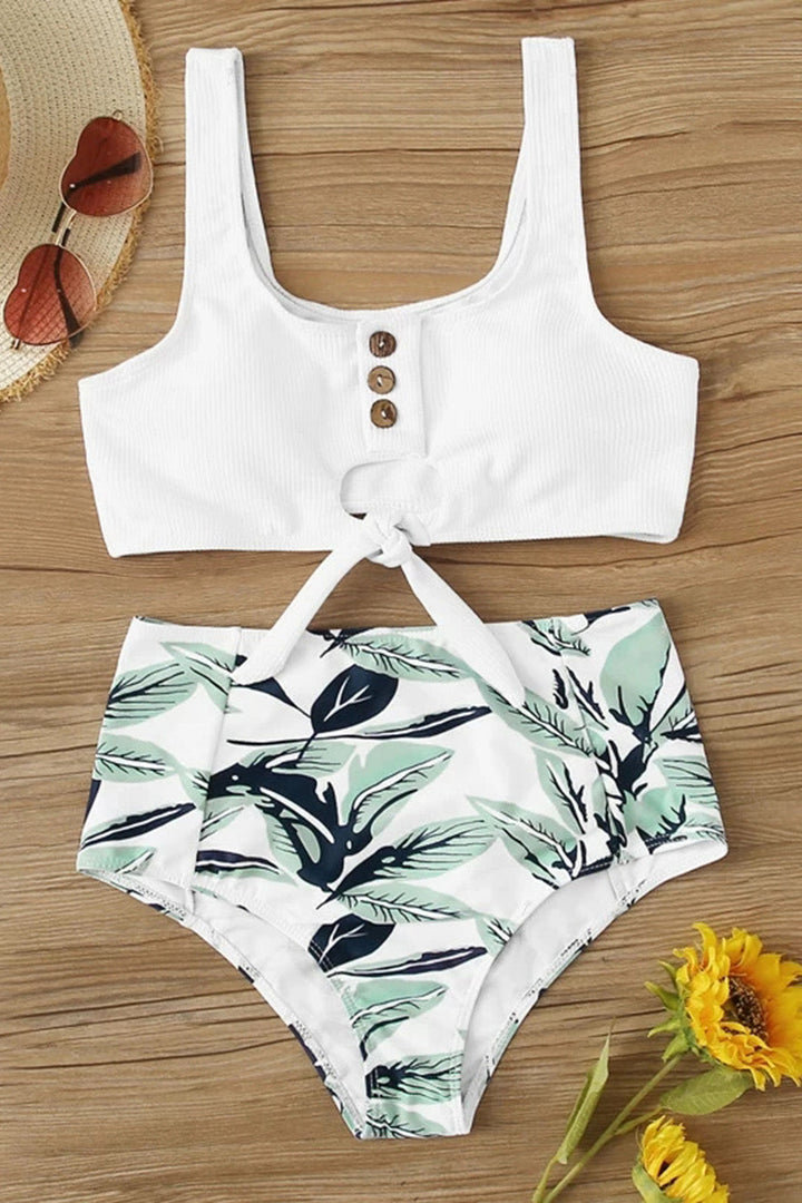 Levoire | Imprimé Rib Nœud Avant Taille Haute Bikini Blanc
