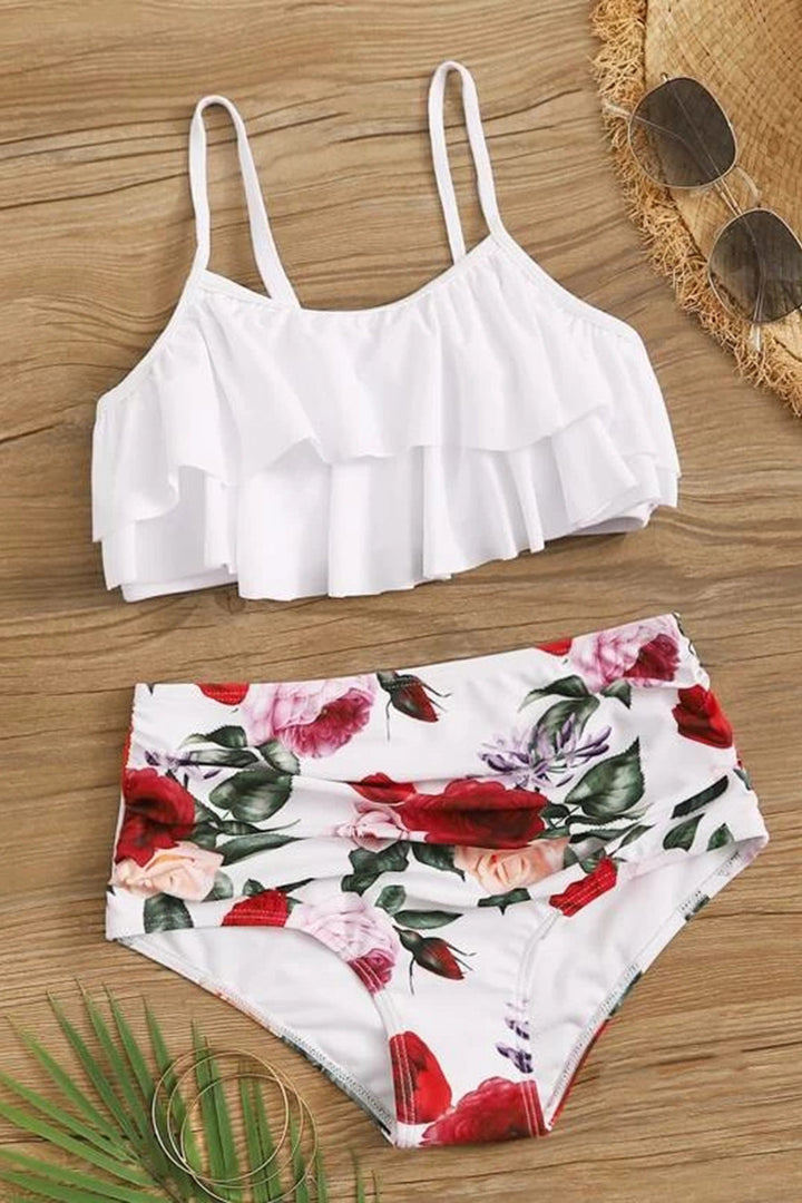 Levoire | Ensemble de Bikini à Volants à Fleurs Blanc