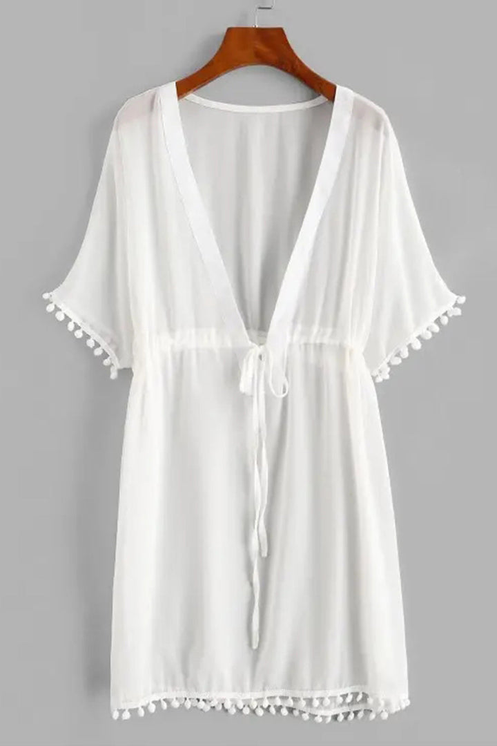 Levoire | Robe de plage en chiffon à pompons Blanc