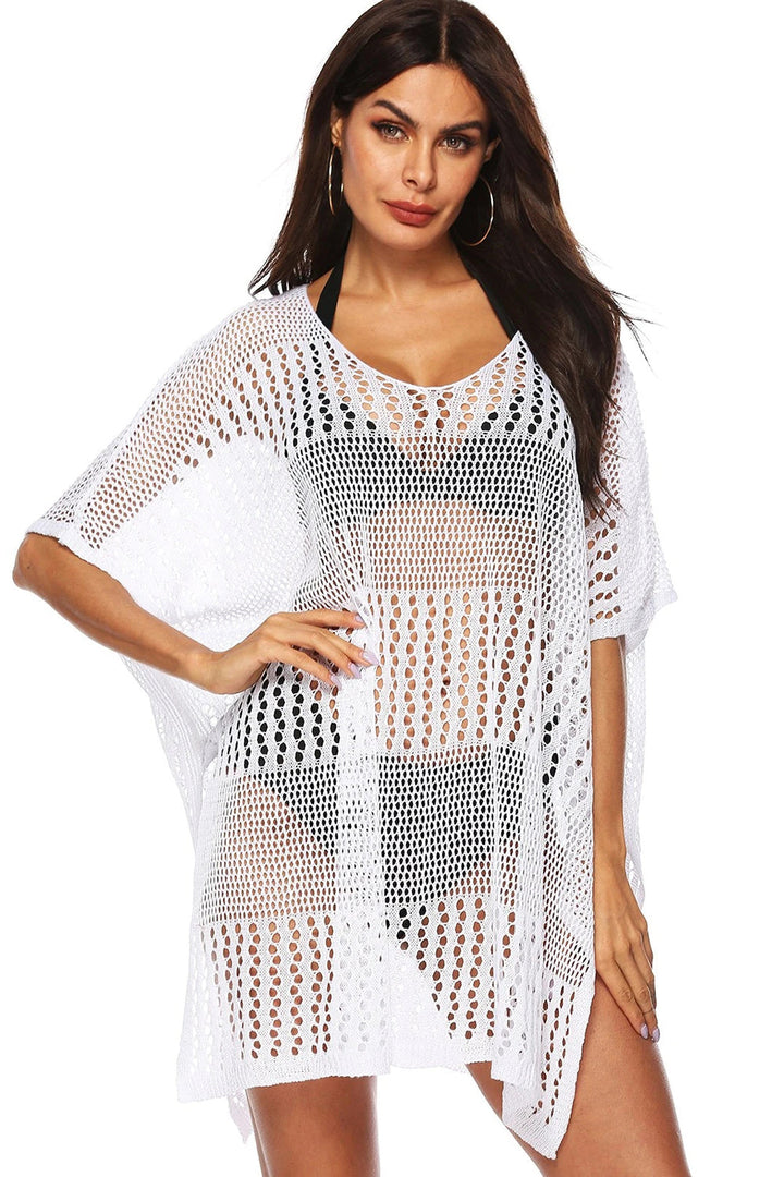 Levoire | Manches Crochet Plage Kimono Robe Blanc