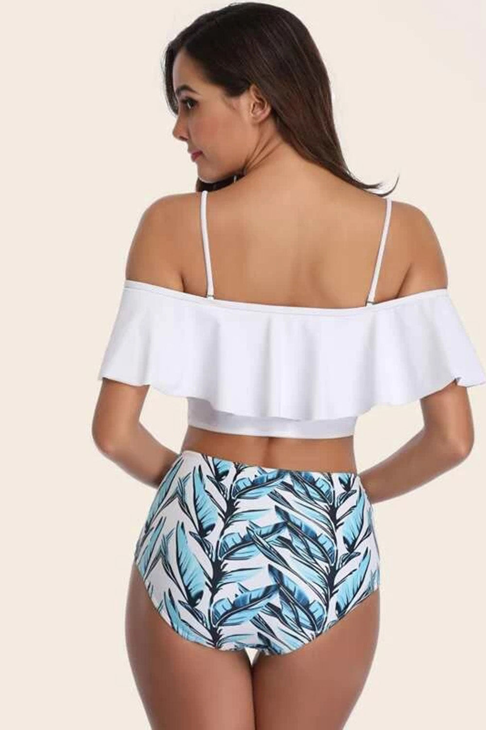 Levoire | Imprimé Rüsch Bardot Taille haute Bikini Maillot de bain