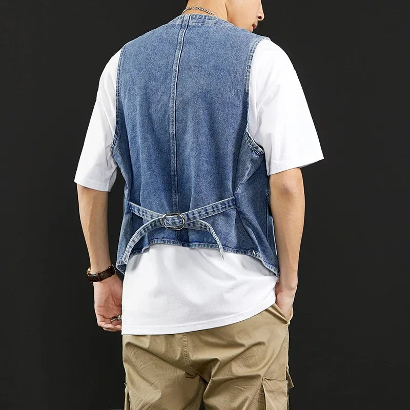 Levoire | Veste En Jean Sans Manches Élégante Avec Poches De Rangement Pratiques