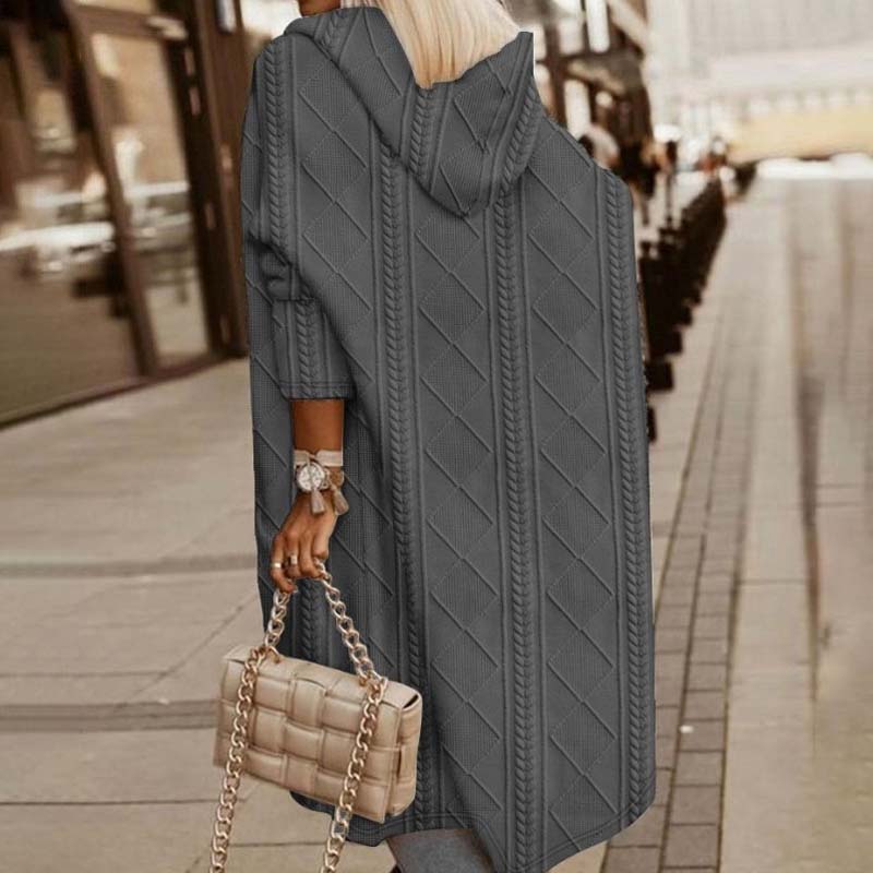 Levoire | Veste En Tricot Longue Chaude Avec Capuche Pour Femmes Gris