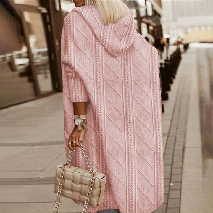 Levoire | Veste En Tricot Longue Chaude Avec Capuche Pour Femmes Rosa