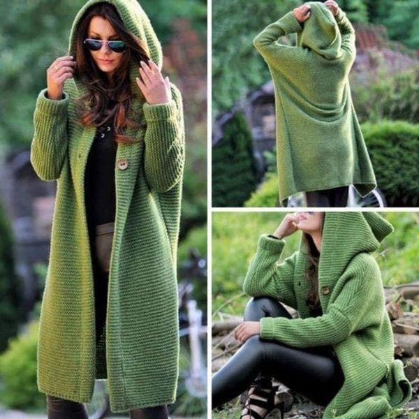 Levoire | Veste En Tricot Chaude Pour Femmes Avec Capuche Vert
