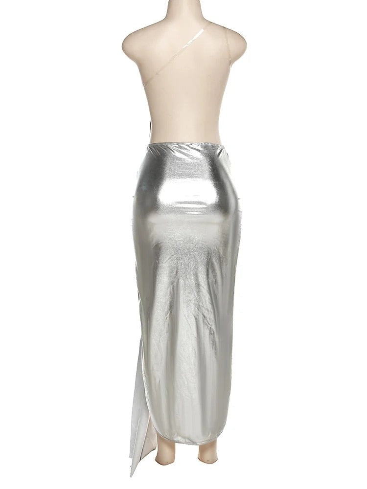 Levoire | Argent Robe Maxi Asymétrique À Une Épaule