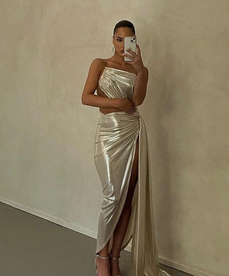 Levoire | Argent Robe Maxi Asymétrique À Une Épaule