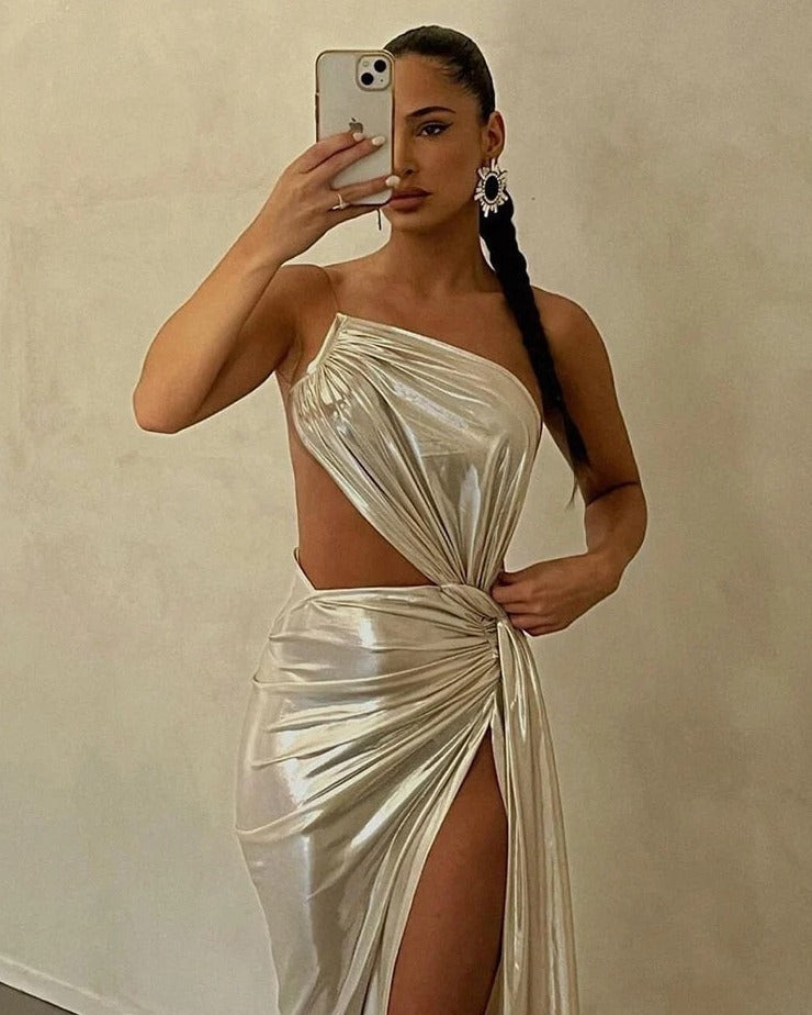 Levoire | Argent Robe Maxi Asymétrique À Une Épaule