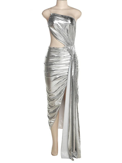 Levoire | Argent Robe Maxi Asymétrique À Une Épaule