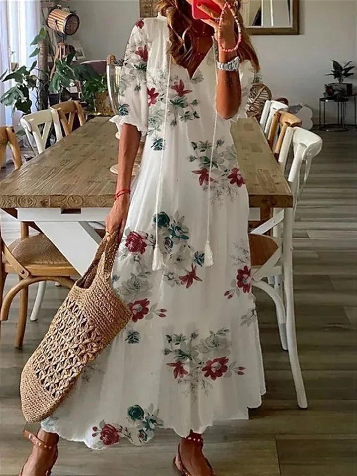 Levoire | Robe Maxi Sans Manches Fleurie Blanc
