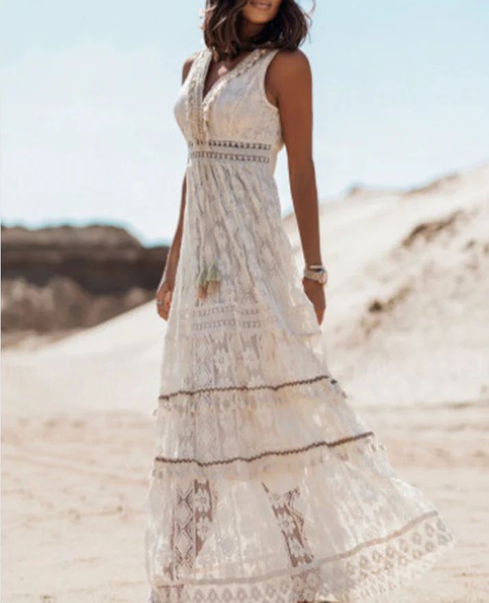 Levoire | Robe Élégante À Col En V Boho Pour - Femmes - Maxi