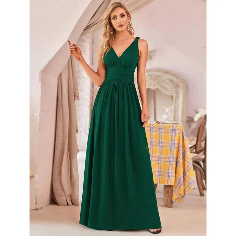 Levoire | Robe D'Invité De Mariage Sans Manches À Col En V - Maxi Vert Foncé
