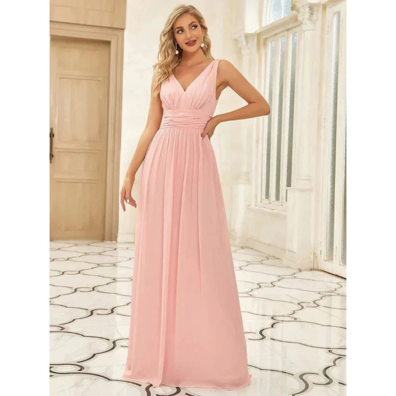 Levoire | Robe D'Invité De Mariage Sans Manches À Col En V - Maxi Rose