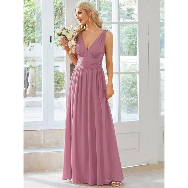 Levoire | Robe D'Invité De Mariage Sans Manches À Col En V - Maxi Rose 3