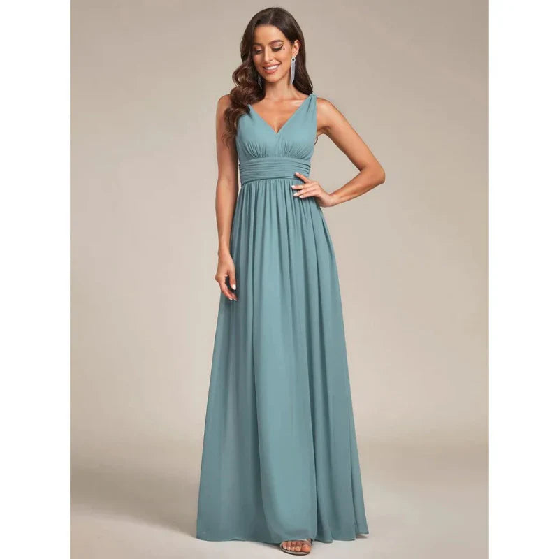 Levoire | Robe D'Invité De Mariage Sans Manches À Col En V - Maxi Bleu Clair