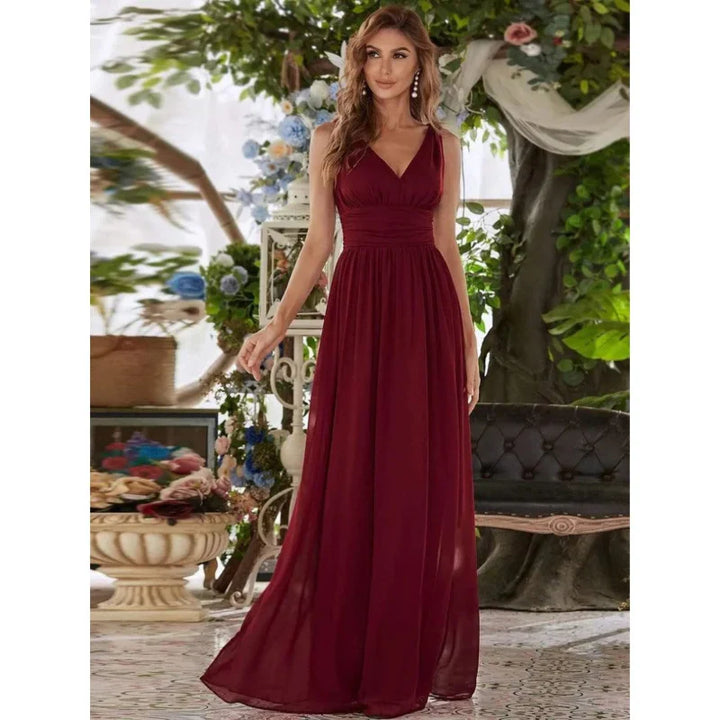 Levoire | Robe D'Invité De Mariage Sans Manches À Col En V - Maxi Vin Rouge