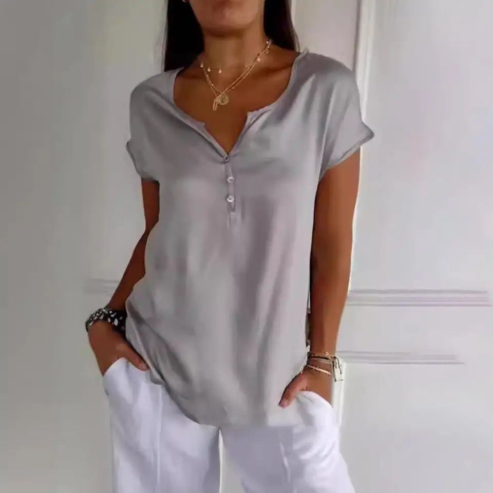 Levoire | Pull À Col V Avec Bouton Et Manches Courtes Gris
