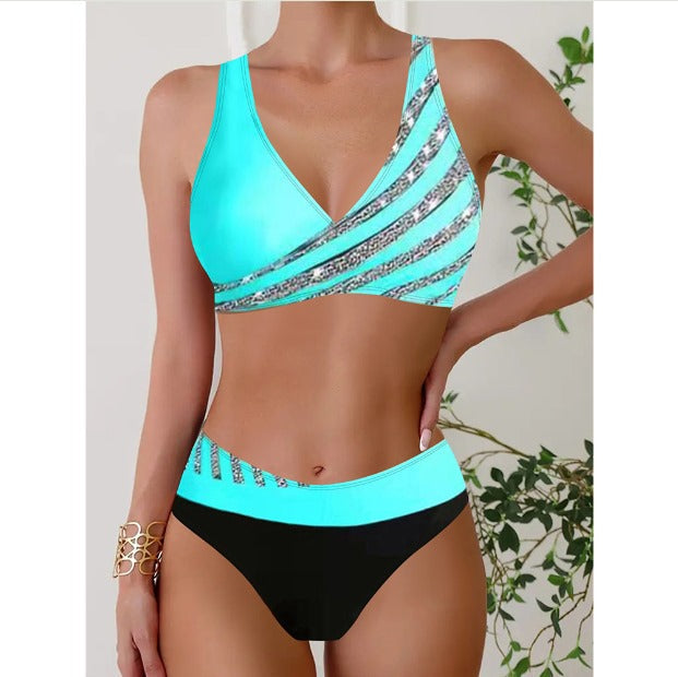 Levoire | Ensemble De Maillot De Bain À Col Halter Imprimé Bleu