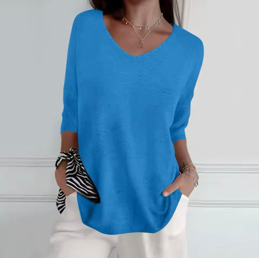 Levoire | Blouse D'Été Avec Décolleté En V Bleu