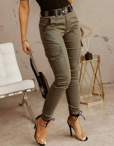 Levoire | Pantalon Cargo Avec Stretch Et Taille Haute Vert