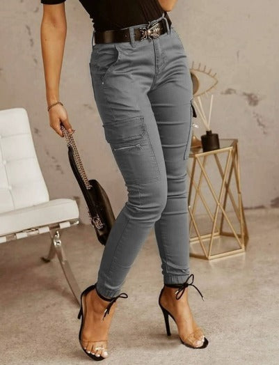 Levoire | Pantalon Cargo Avec Stretch Et Taille Haute Gris