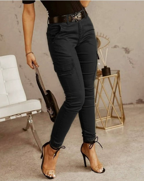 Levoire | Pantalon Cargo Avec Stretch Et Taille Haute Noir