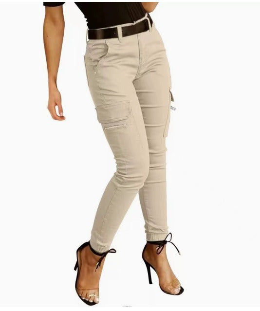 Levoire | Pantalon Cargo Avec Stretch Et Taille Haute Crème