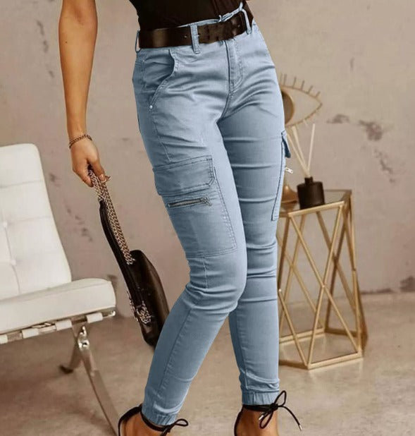 Levoire | Pantalon Cargo Avec Stretch Et Taille Haute Bleu