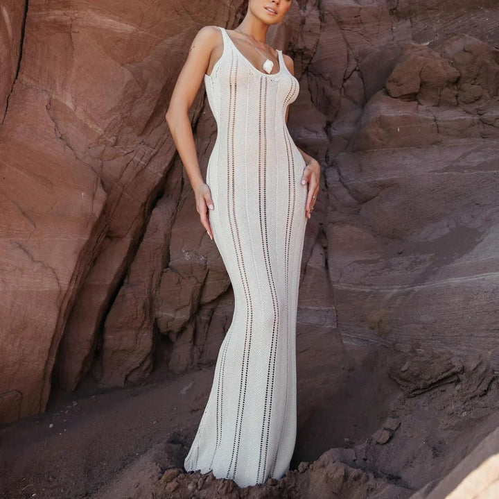 Levoire | Robe Longue À Dos En Tricot Hult Blanc