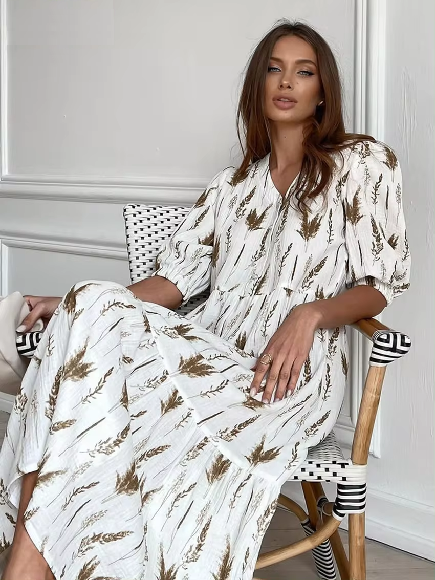 Levoire | Robe Midi D'Été Avec Décolleté En V