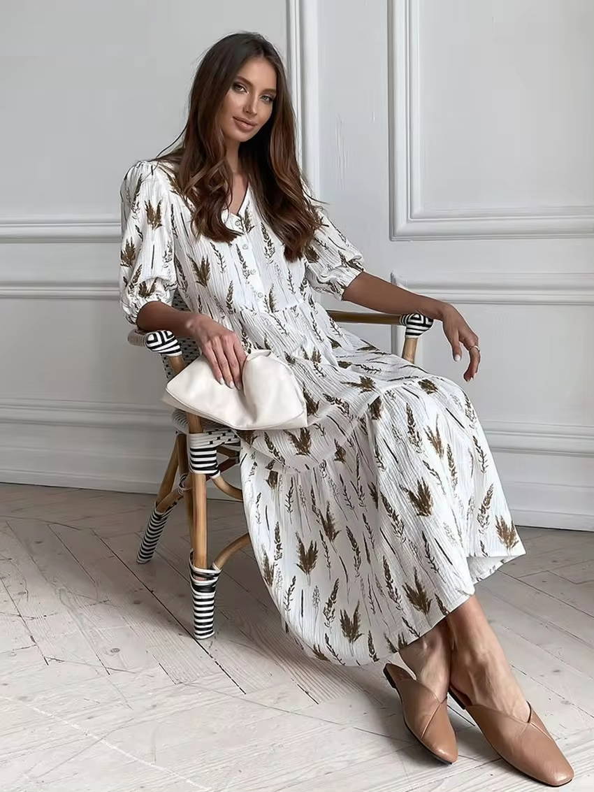 Levoire | Robe Midi D'Été Avec Décolleté En V