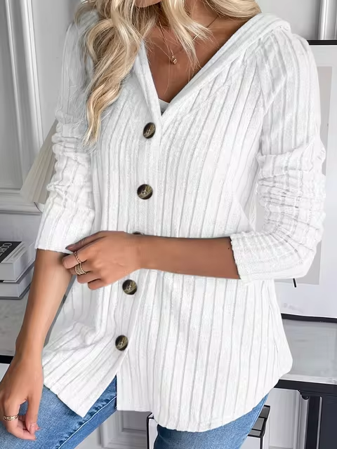 Levoire | Pull À Capuche En Rib Avec Patte De Boutonnage Blanc