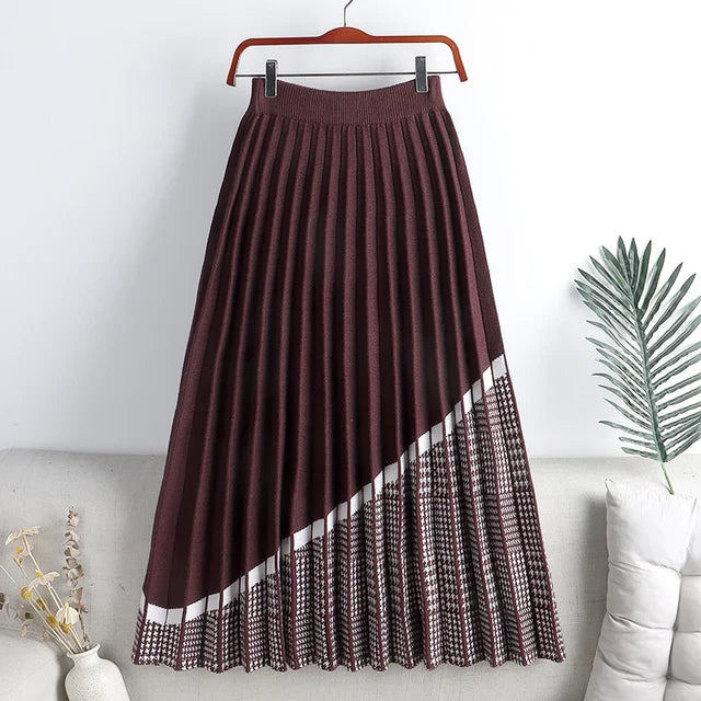 Levoire | Jupe mi-longue plissée avec panneau pied-de-poule Braun Taille unique