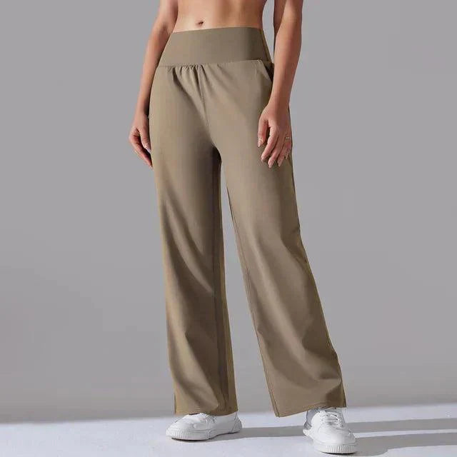 Levoire | Leg Yoga-Pantalons Pour Femmes Taille Haute Pantalons De Fitness À Jambes Larges Crème (long)