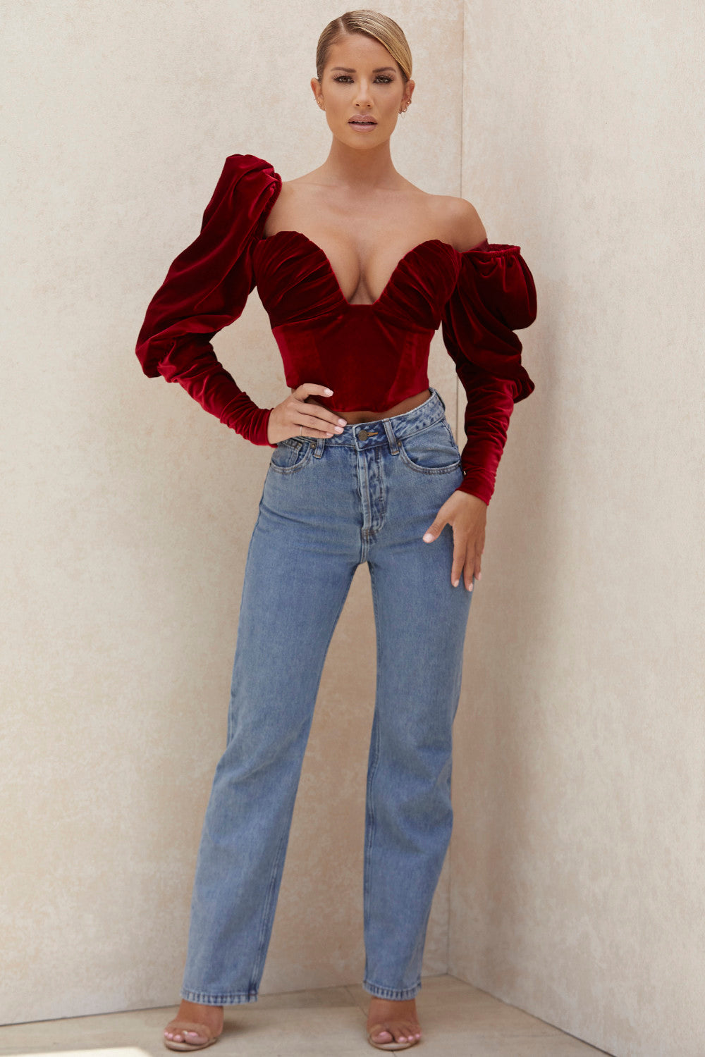 Levoire | Vigne Velours Corset Long Avec Manches Bouffantes