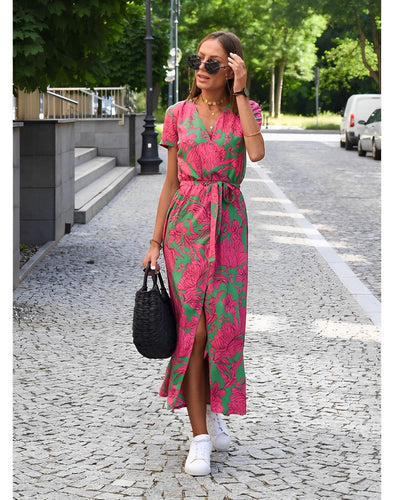 Levoire | Robe Maxi À Manches Courtes Imprimée Robe D'Été