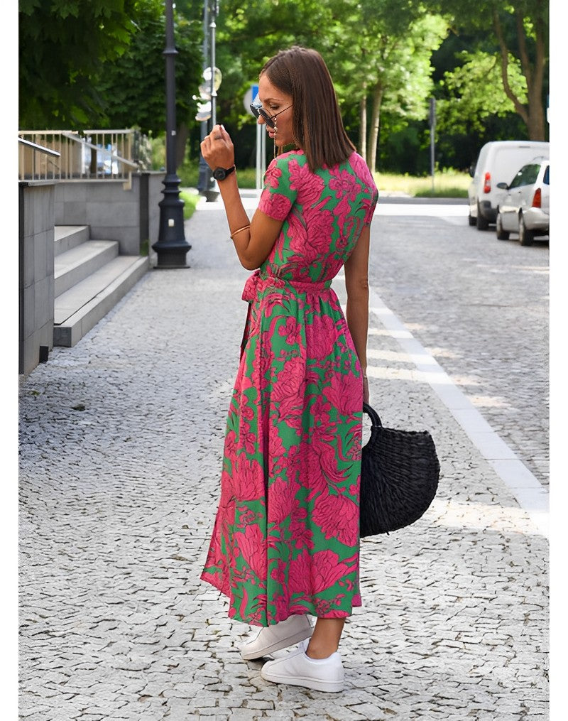 Levoire | Robe Maxi À Manches Courtes Imprimée Robe D'Été