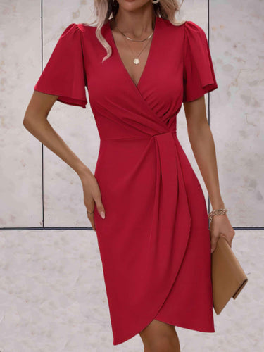 Levoire | Robe Élégante À Col En V Avec Manches Papillon, Mi-Genou