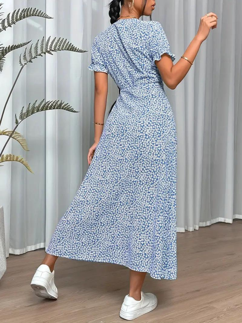 Levoire | Robe D'Été Longue À Manches Courtes Fendue