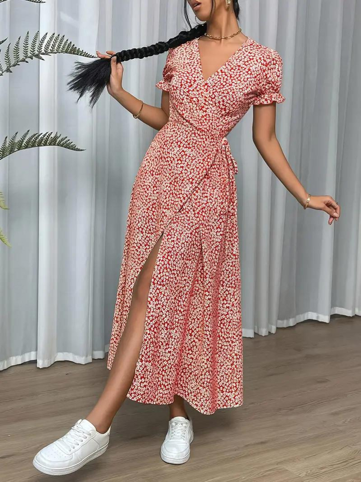 Levoire | Robe D'Été Longue À Manches Courtes Fendue