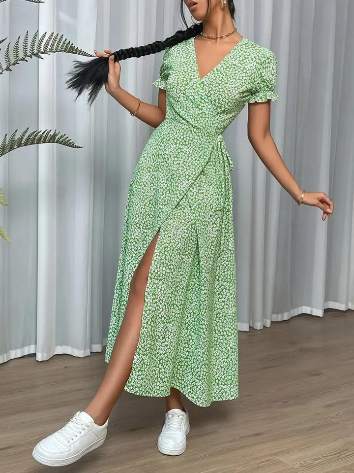 Levoire | Robe D'Été Longue À Manches Courtes Fendue