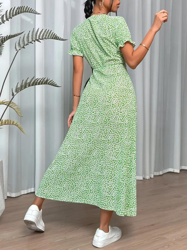 Levoire | Robe D'Été Longue À Manches Courtes Fendue
