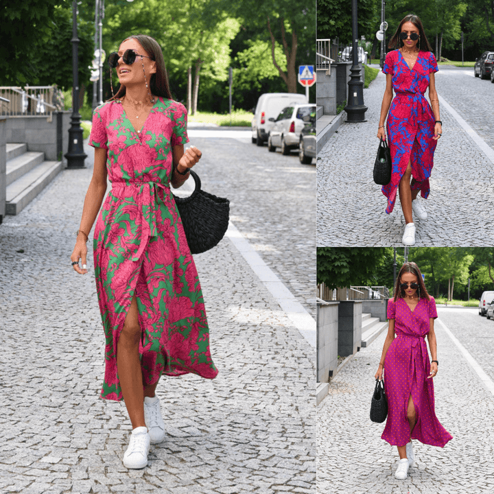 Levoire | Robe D'Été À Manches Courtes Et Décolleté En V Maxikleid