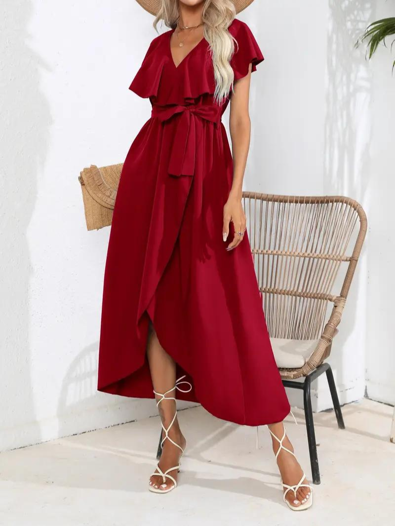 Levoire | Robe Midi Longue Robe D'Été Rouge foncé