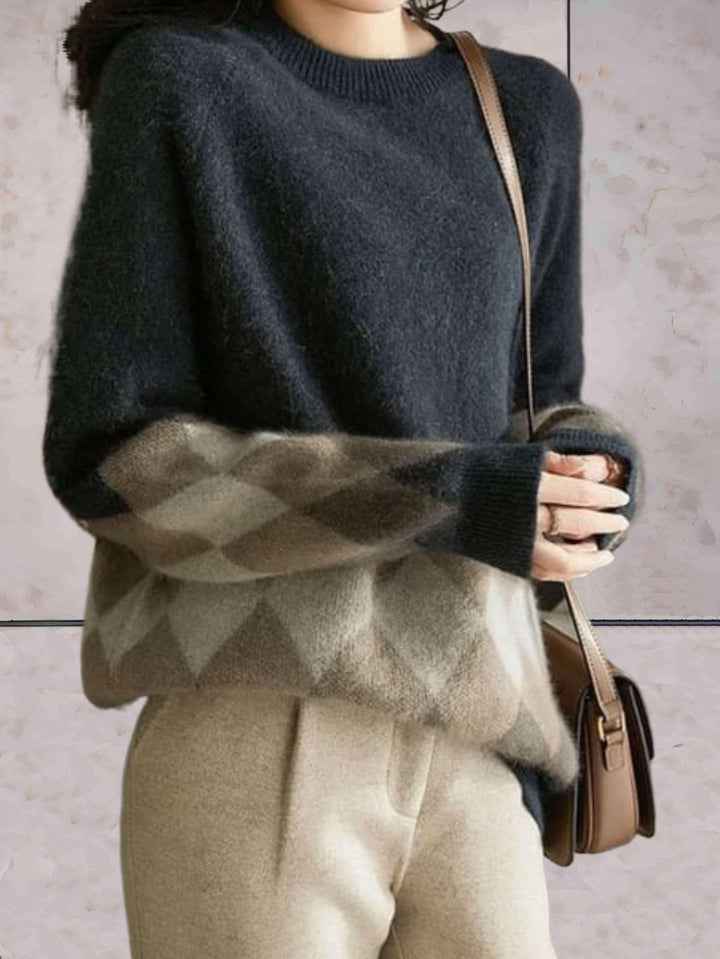 Levoire | Grande Taille Pull Tricoté En Couleurs Contrastantes Avec Un Col Ronde Gris foncé