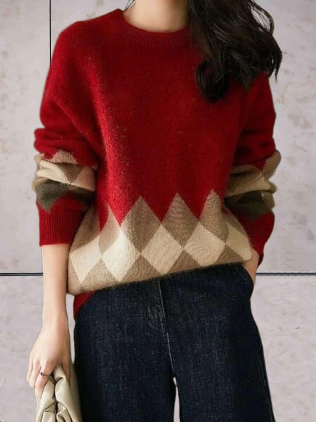 Levoire | Grande Taille Pull Tricoté En Couleurs Contrastantes Avec Un Col Ronde Rot