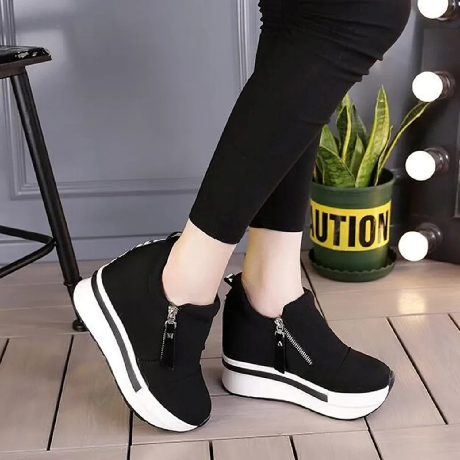 Levoire | Chaussures À Bout Rond Avec Talon Compensé Confortables Noir