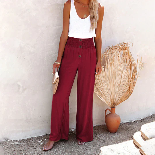 Levoire | Pantalon Taille Haute Avec Jambes Amples Pour Femmes Rot