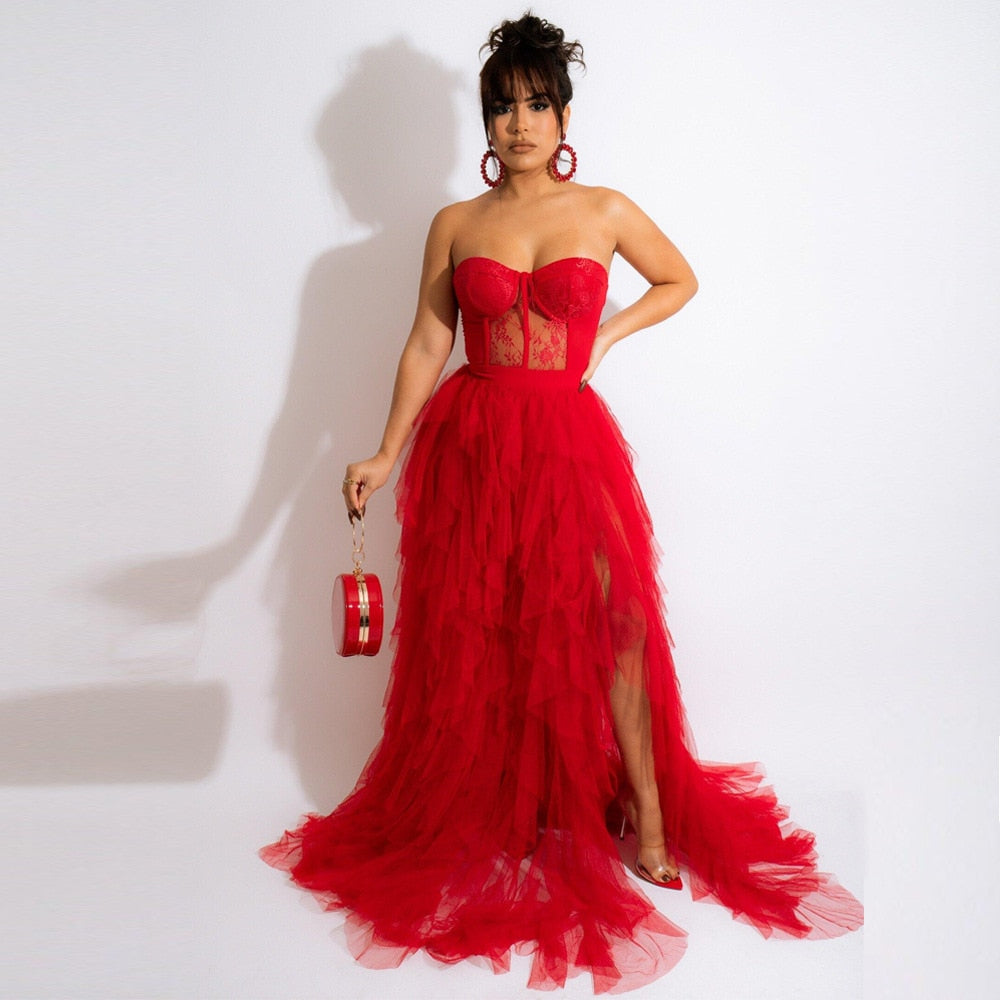Levoire | Robes Corset-Maxi Blondes Longues En Filet Rot